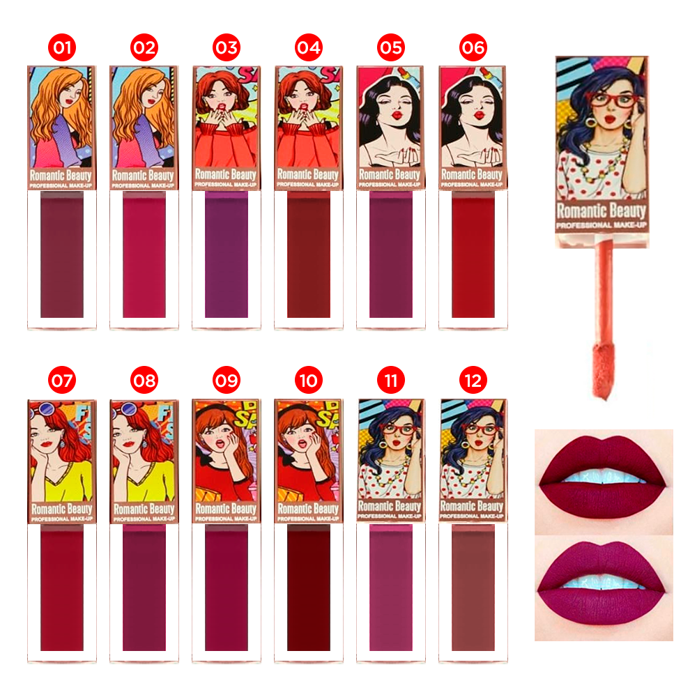 Labiales Mate Lip Gloss Larga Duración Romantic Beauty